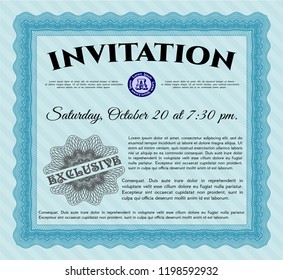 Light blue Vintage invitation template. With guilloche pattern and background. Detailed. Money Pattern design. 