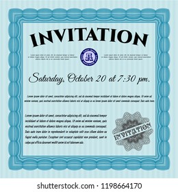 Light blue Vintage invitation template. With linear background. Excellent design. Customizable, Easy to edit and change colors. 