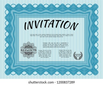 Light blue Vintage invitation template. With complex background. Nice design. Detailed. 