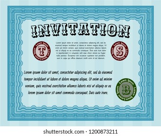 Light blue Vintage invitation template. Retro design. Customizable, Easy to edit and change colors. Easy to print. 