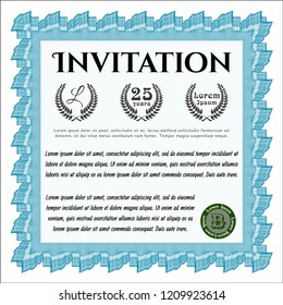 Light blue Vintage invitation template. Nice design. Complex background. Vector illustration. 