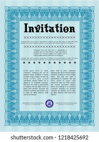 Light blue Vintage invitation template. Beauty design. Customizable, Easy to edit and change colors. With background. 