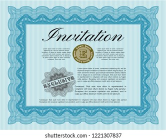Light blue Vintage invitation template. Nice design. With linear background. Vector illustration. 