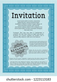 Light blue Vintage invitation template. Good design. Detailed. With complex linear background. 