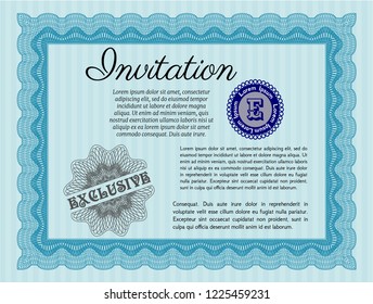 Light blue Vintage invitation template. Modern design. Printer friendly. Vector illustration. 