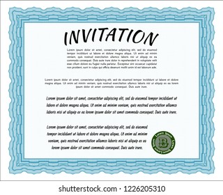 Light blue Vintage invitation template. Easy to print. Modern design. Vector illustration. 