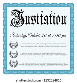 Light blue Vintage invitation template. Money design. Vector illustration. With guilloche pattern. 