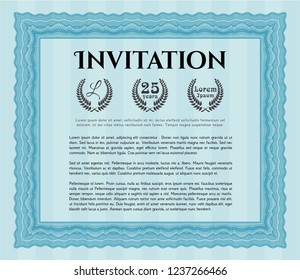 Light blue Vintage invitation template. With linear background. Vector illustration. Money Pattern design. 