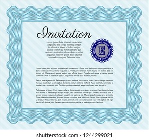 Light blue Vintage invitation template. Customizable, Easy to edit and change colors. Complex background. Money style design. 