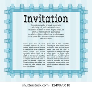 Light blue Vintage invitation template. Printer friendly. Money design. Detailed. 