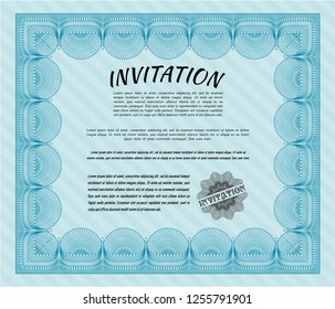 Light blue Vintage invitation template. Cordial design. Vector illustration. With linear background. 