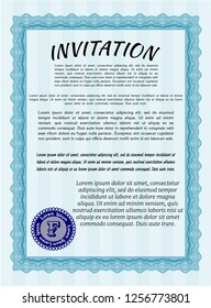Light blue Vintage invitation template. With linear background. Customizable, Easy to edit and change colors. Lovely design. 