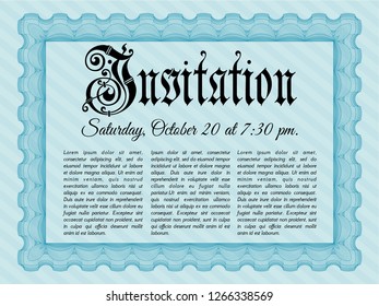 Light blue Vintage invitation template. With background. Retro design. Customizable, Easy to edit and change colors. 