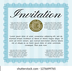 Light blue Vintage invitation template. Customizable, Easy to edit and change colors. With guilloche pattern and background. Money Pattern design. 