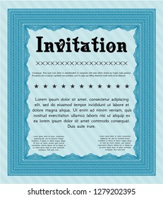  Light blue Vintage invitation template. Modern design. With linear background. Customizable, Easy to edit and change colors. 