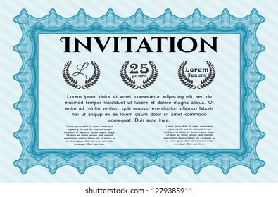Light blue Vintage invitation template. Artistry design. Vector illustration. With complex background. 