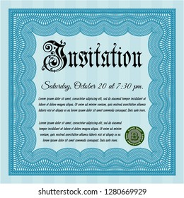 Light blue Vintage invitation template. Nice design. With guilloche pattern. Vector illustration. 