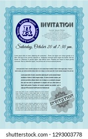 Light blue Vintage invitation template. With quality background. Detailed. Money Pattern. 