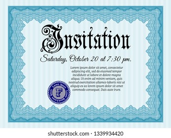 Light blue Vintage invitation template. Printer friendly. Modern design. Detailed. 