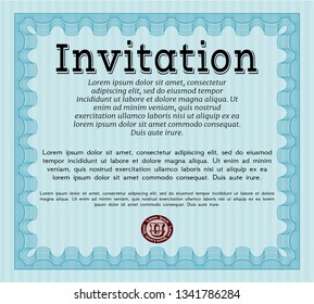 Light blue Vintage invitation template. Modern design. With complex background. Detailed. 