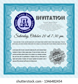 Light blue Vintage invitation template. Money design. Vector illustration. With background. 