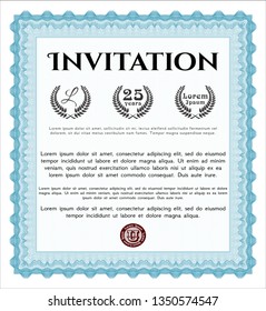 Light blue Vintage invitation template. With great quality guilloche pattern. Money design. Detailed. 