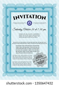 Light blue Vintage invitation template. With background. Detailed. Sophisticated design. 