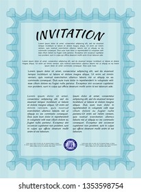 Light blue Vintage invitation template. With linear background. Detailed. Beauty design. 