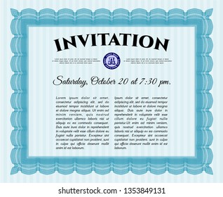 Light blue Vintage invitation template. With guilloche pattern and background. Customizable, Easy to edit and change colors. Money style design. 