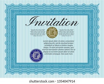 Light blue Vintage invitation template. Nice design. With complex background. Detailed. 