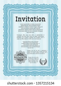 Light blue Vintage invitation template. With background. Detailed. Money design. 