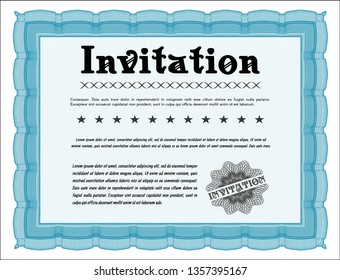 Light blue Vintage invitation template. Complex background. Detailed. Good design. 