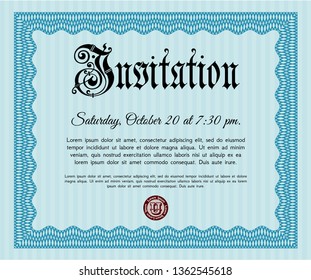 Light blue Vintage invitation template. With quality background. Vector illustration. Lovely design. 