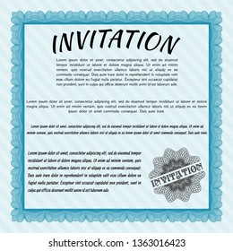 Light blue Vintage invitation template. With background. Customizable, Easy to edit and change colors. Money Pattern. 