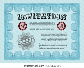 Light blue Vintage invitation template. Lovely design. Vector illustration. With complex background. 
