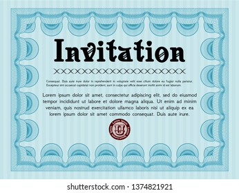 Light blue Vintage invitation template. With linear background. Vector illustration. Excellent design. 