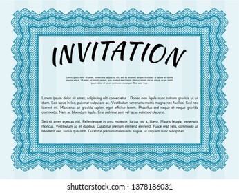 Light blue Vintage invitation template. With background. Superior design. Customizable, Easy to edit and change colors. 