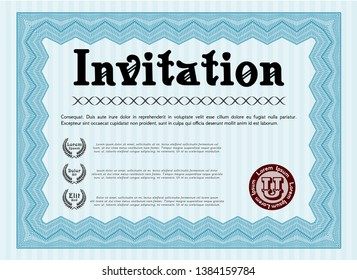 Light blue Vintage invitation template. Detailed. With complex background. Modern design. 