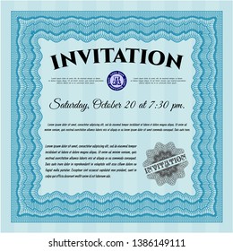Light blue Vintage invitation template. Printer friendly. Cordial design. Customizable, Easy to edit and change colors. 