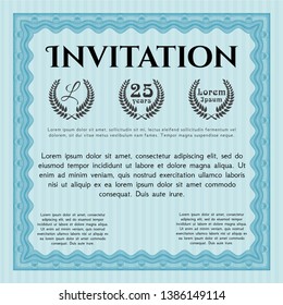Light blue Vintage invitation template. Modern design. Detailed. Complex background. 