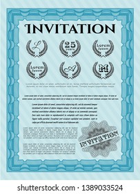 Light blue Vintage invitation template. With linear background. Artistry design. Customizable, Easy to edit and change colors. 