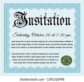 Light blue Vintage invitation template. Money Pattern design. Customizable, Easy to edit and change colors. Printer friendly. 