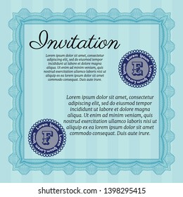Light blue Vintage invitation template. Money design. Easy to print. Detailed. 