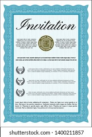 Light blue Vintage invitation template. Customizable, Easy to edit and change colors. With linear background. Money design. 