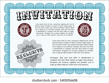 Light blue Vintage invitation template. Customizable, Easy to edit and change colors. Printer friendly. Perfect design. 