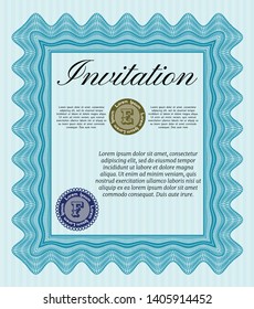 Light blue Vintage invitation template. Elegant design. Detailed. With complex linear background. 