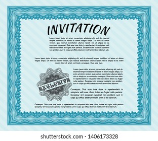 Light blue Vintage invitation template. Perfect design. Detailed. With quality background. 