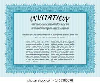 Light blue Vintage invitation template. Complex background. Cordial design. Vector illustration. 