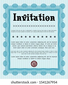 Light blue Vintage invitation template. With complex background. Artistry design. Vector illustration. 