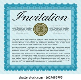 Light blue Vintage invitation template. Detailed. With linear background. Elegant design. 